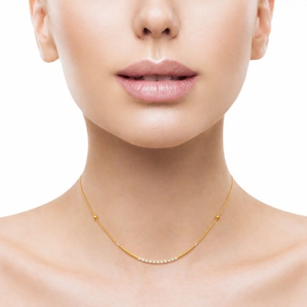 14K Solid Gold CZ Bar Necklace 17” +1” inches